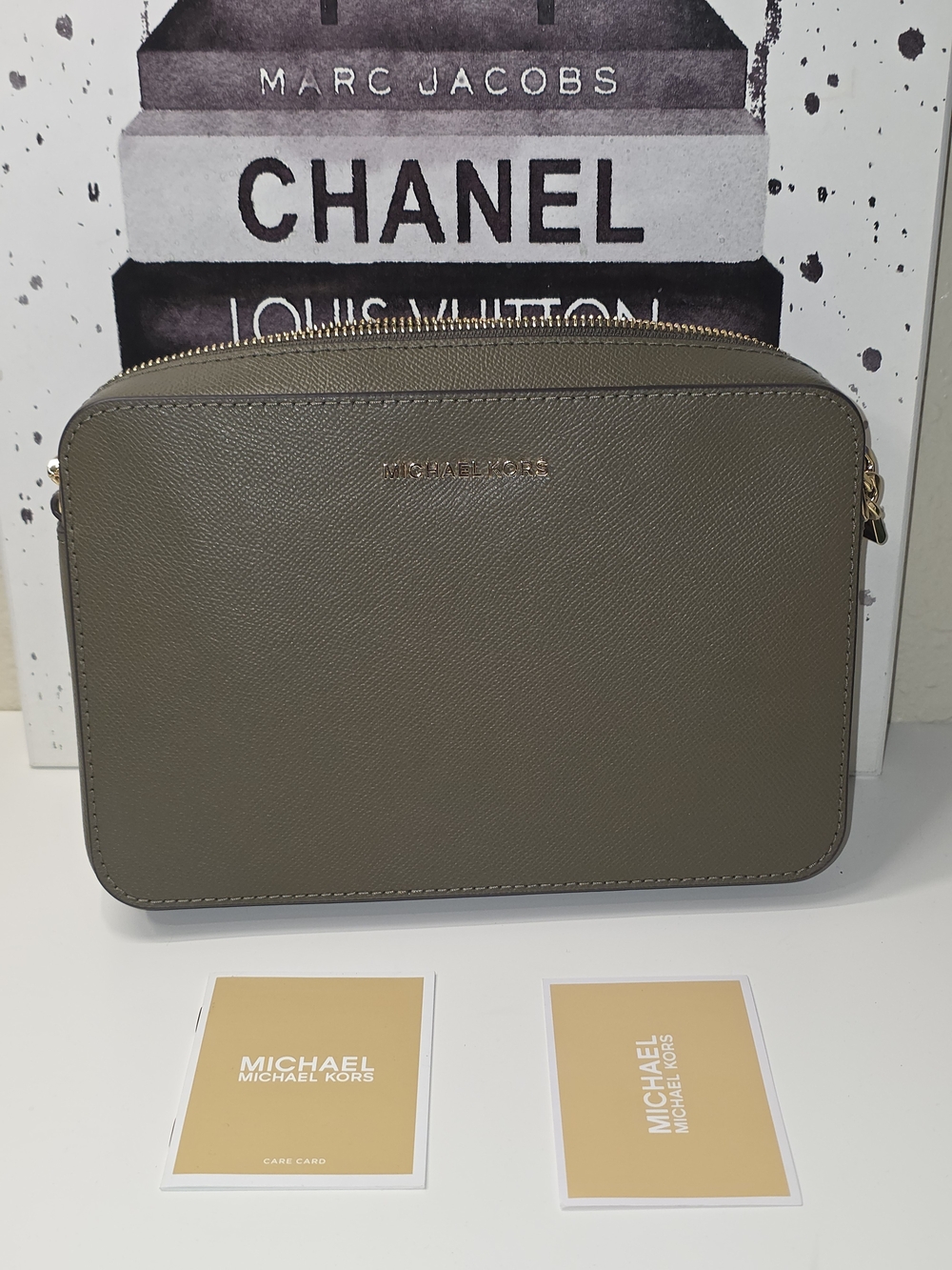 Michael Kors Jet Set Olive Crossbody Bag with Gold Hardware